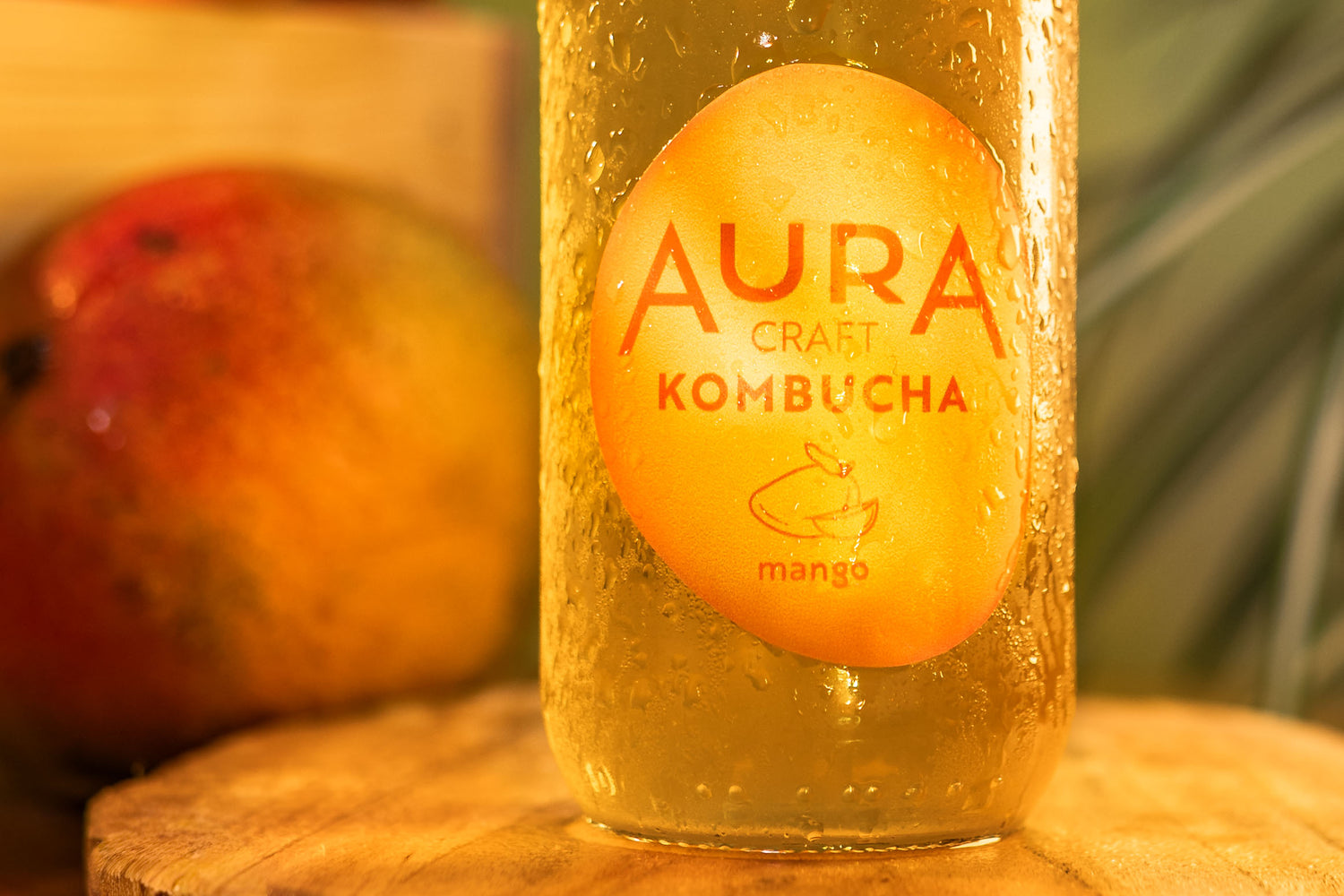 Aura Kombucha Mango – lahev 330 ml s ovocem manga