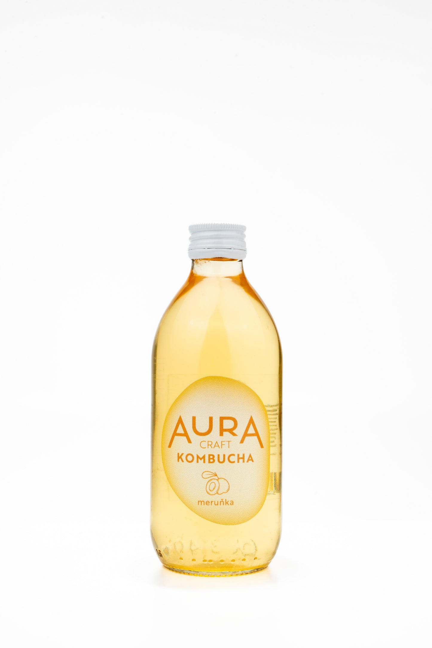 Aura Kombucha Meruňka – lahev 330 ml s čerstvými meruňkami